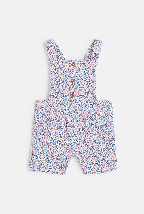 Salopette courte fleurie et blouse rouge bébé fille