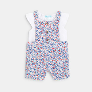 Baby girls' short floral dungarees and red blouse 1