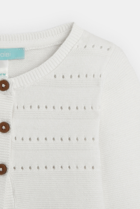 Gilet maille tricot à boutons blanc bébé fille