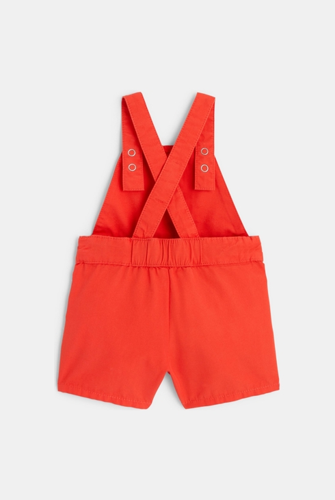 Salopette short coton fantaisie rouge bébé fille