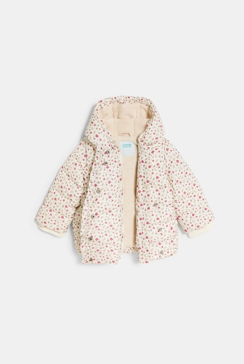 Manteau matelassé doublé fleuri blanc bébé fille