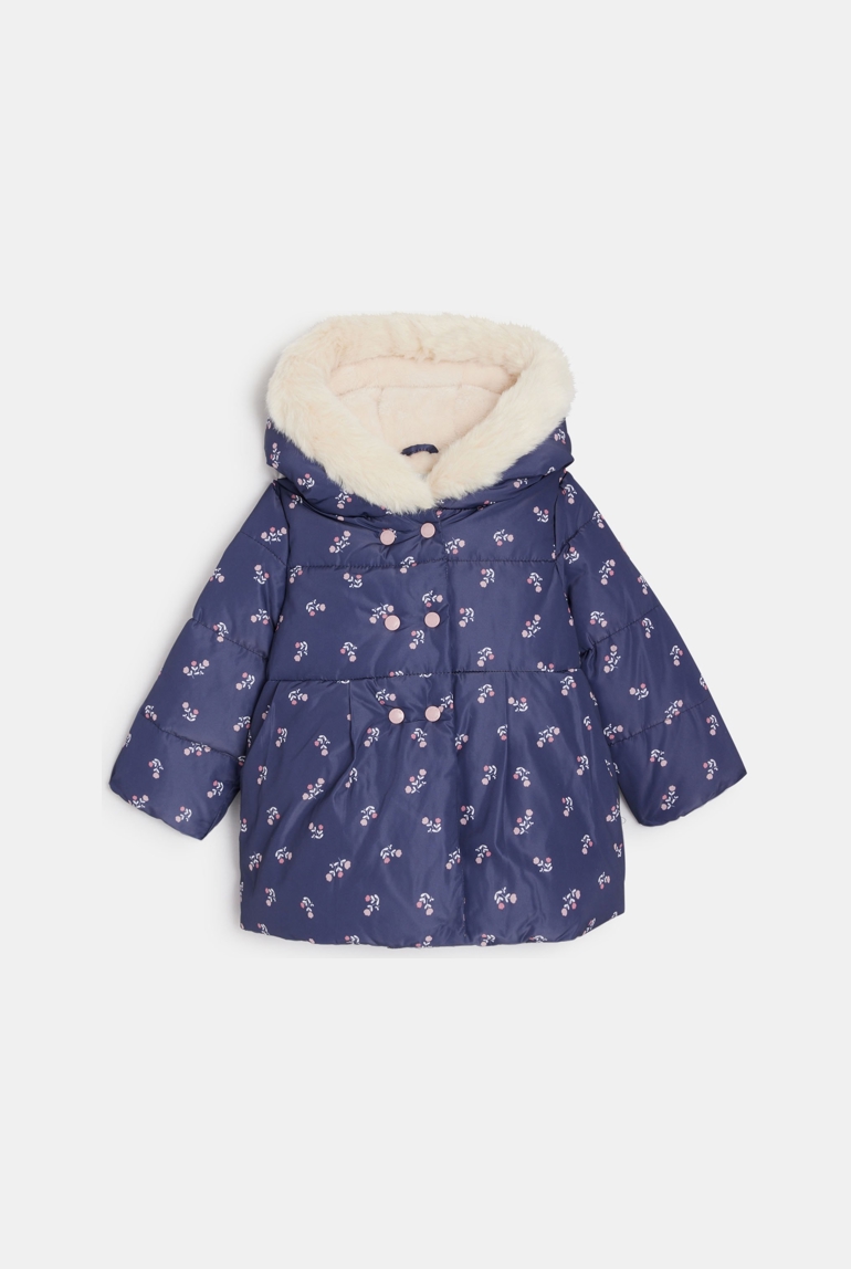 Manteau matelassé doublé fleuri bleu bébé fille 1