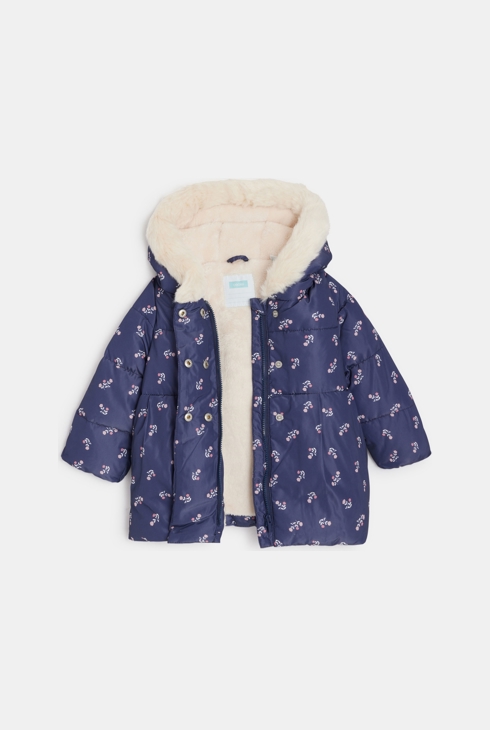 Manteau matelassé doublé fleuri bleu bébé fille