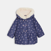 Manteau matelassé doublé fleuri bleu bébé fille