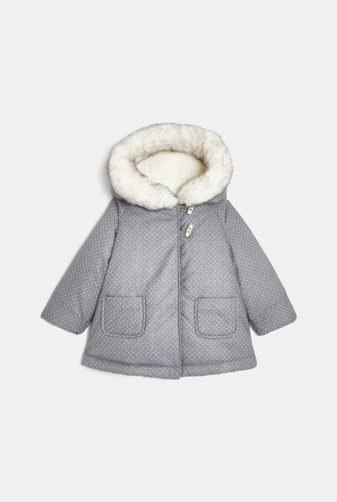 Manteau doublé polaire à pois gris bébé fille 1