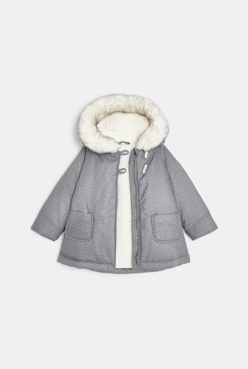 Manteau doublé polaire à pois gris bébé fille 2
