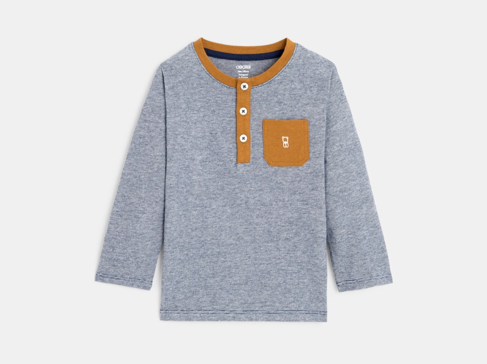 T-Shirt mit Tunikakragen und feinen Streifen Blau Baby Jungen 1