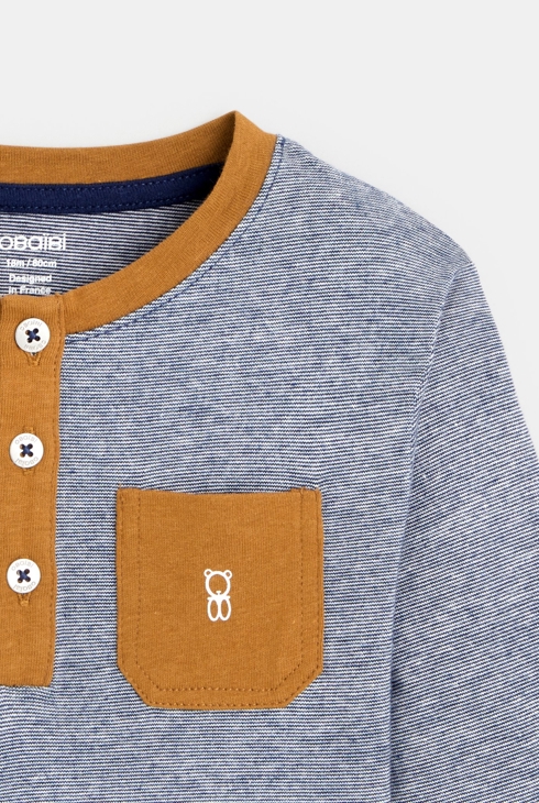 T-Shirt mit Tunikakragen und feinen Streifen Blau Baby Jungen