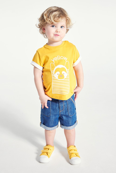 Igriva barvna majica s kratkimi rokavi  rumena dojenček deček 1