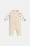 Salopette en tricot et body en coton beige naissance