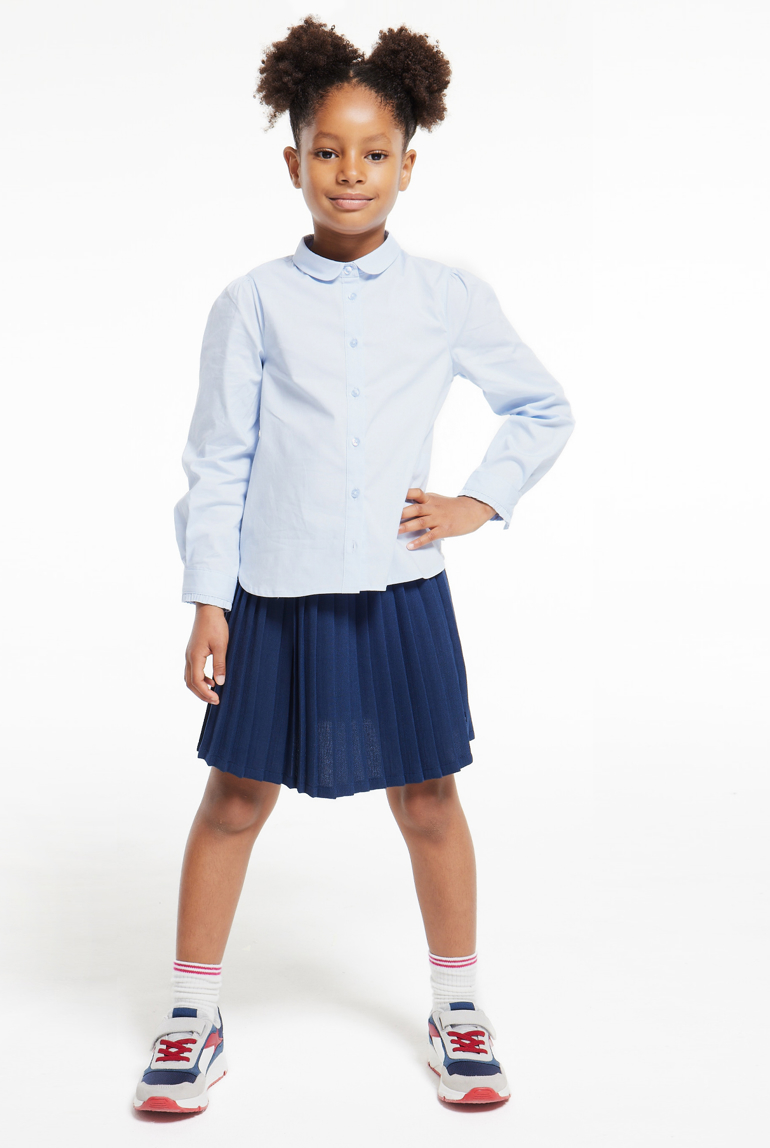 Camicia tinta unita con colletto tondo  turchese bambina 1