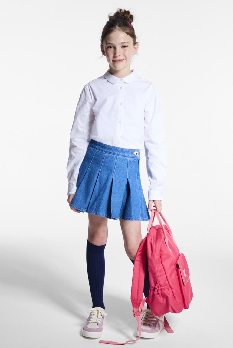 Chemise unie col Claudine blanc fille 1