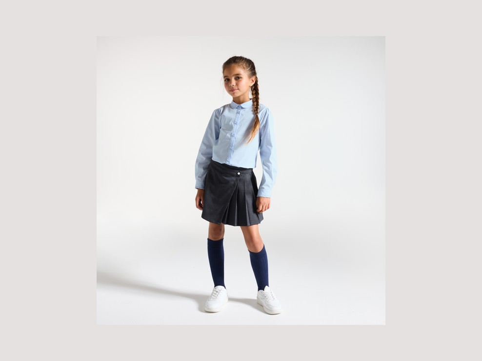 Einfarbige Hemdbluse mit Bubikragen Türkis Mädchen 1