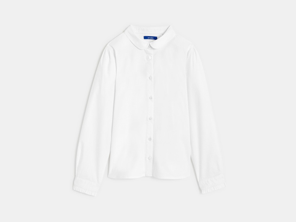 Chemise unie col Claudine blanche fille 2