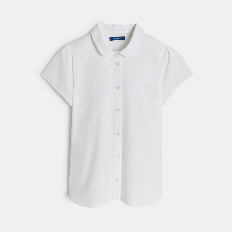 Einfarbige kurzärmelige Hemdbluse mit Bubikragen Weiß Mädchen