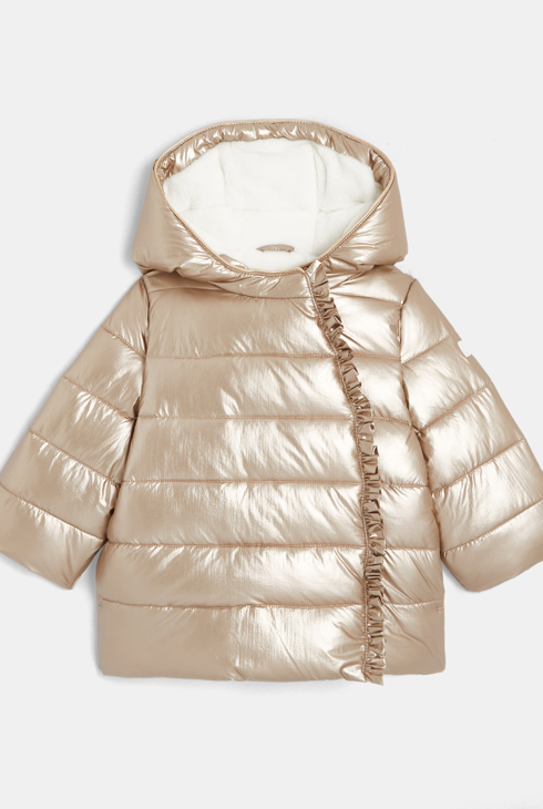 Doudoune brillante à volants jaune bébé fille 1