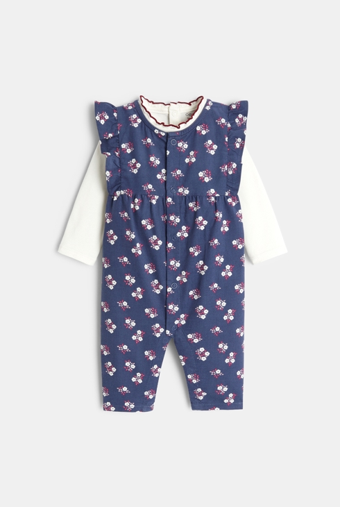 Žametni kombinezon s cvetličnim potiskom in bodi z volančkastim ovratnikom 1