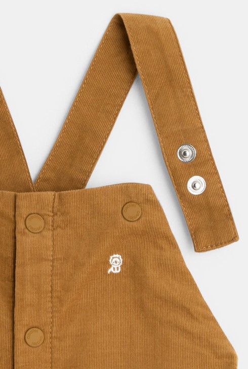 Newborns' brown fine-ribbed corduroy dungarees 2