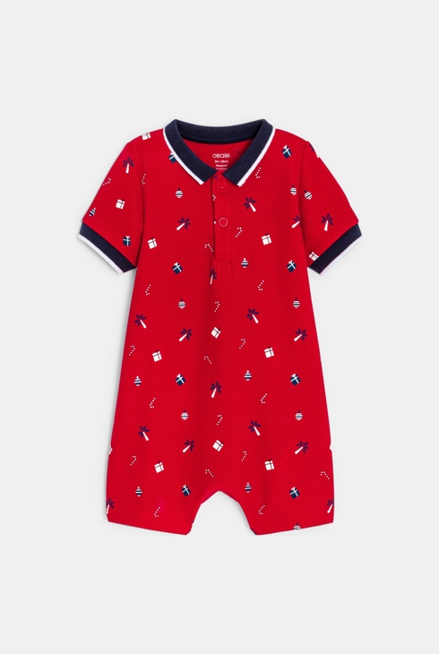 Combi courte maille piquée rouge bébé garçon