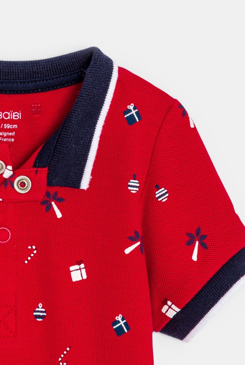 Combi courte maille piquée rouge bébé garçon