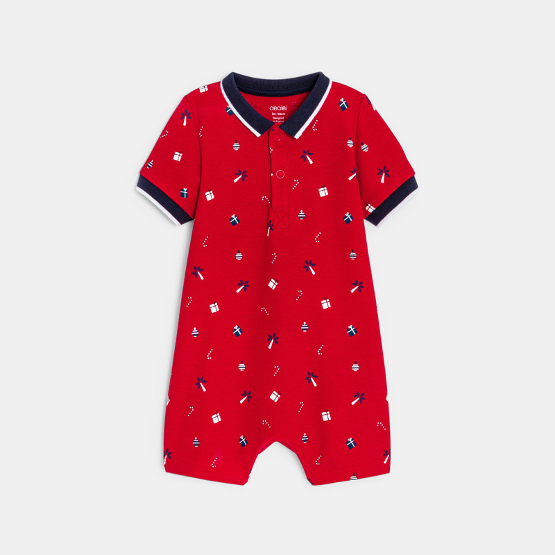 Kurzer Baby-Overall aus Piqué-Strick in Rot für Jungen