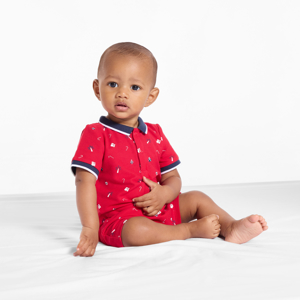 Kurzer Baby-Overall aus Piqué-Strick in Rot für Jungen 1