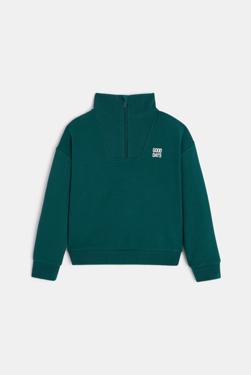 Sweat-shirt col camionneur vert Garçon 1