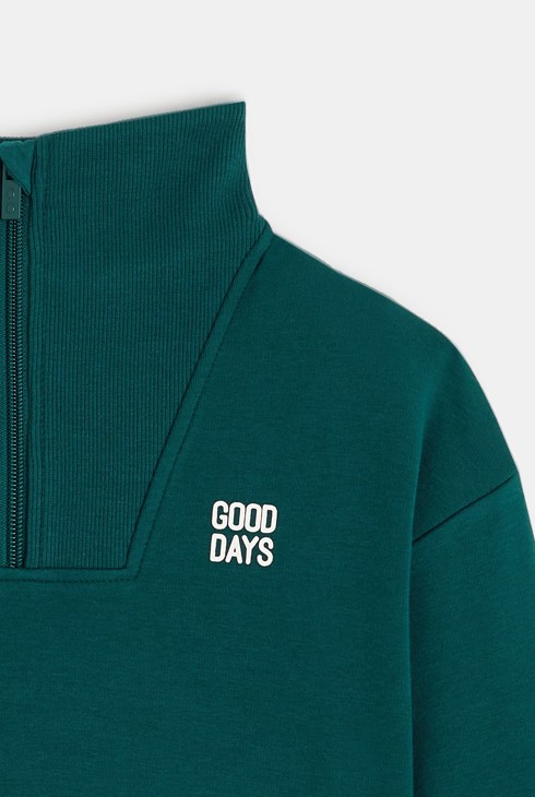 Sweat-shirt col camionneur vert Garçon 2