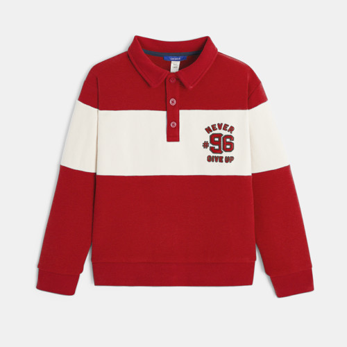 Sweat-shirt Col Polo Rouge Garçon - Rouge Cardinal - 8A - OKAIDI