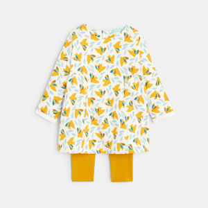 Baby girls' light fleece bird-themed dress and yellow leggings 1