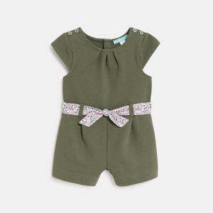 Groene combishort met gebloemde riem voor babymeisjes 1