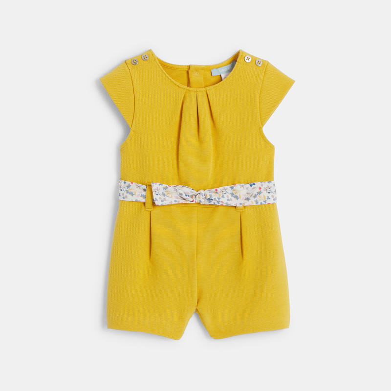 OBAIBI - Combinaison courte fantaisie avec ceinture fleurie jaune bébé fille - Fille