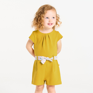 Baby girl's yellow textured playsuit with floral belt 1