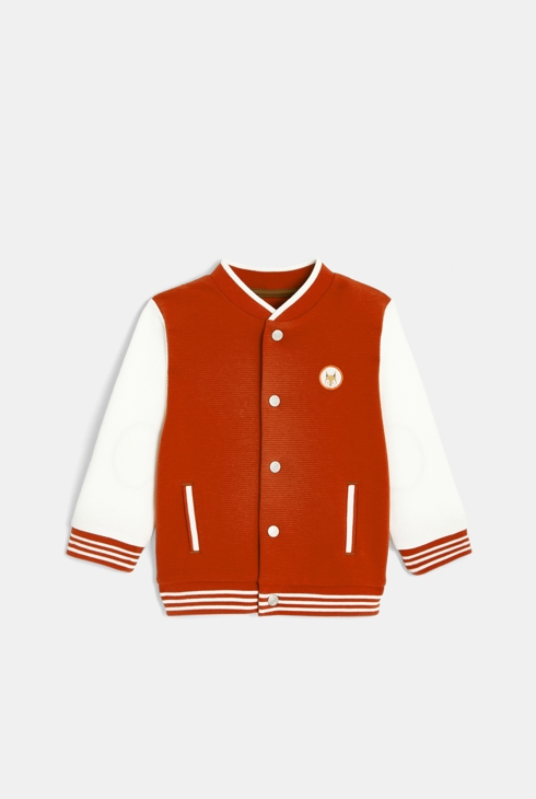 Zweifarbiges, geripptes Teddy-Sweatshirt Rotfuchs Orange Baby Jungen 1