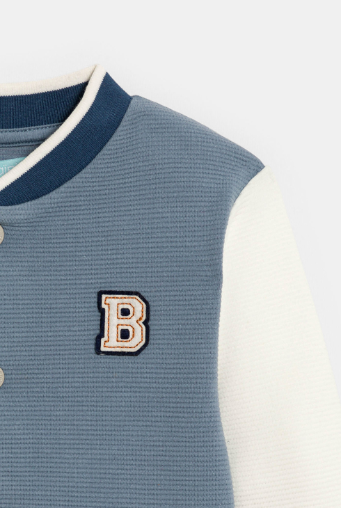 Sweat teddy bicolore côtelé bleu bébé garçon