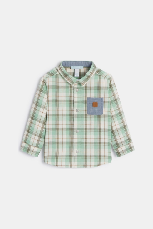 Chemise à carreaux en tubique verte bébé garçon 1