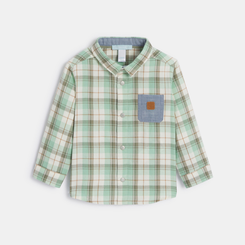 Grünes Karohemd aus doppelt gewirkter Baumwolle Baby Jungen
