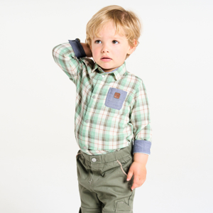 Baby boy's green checked shirt in tubular cotton 1