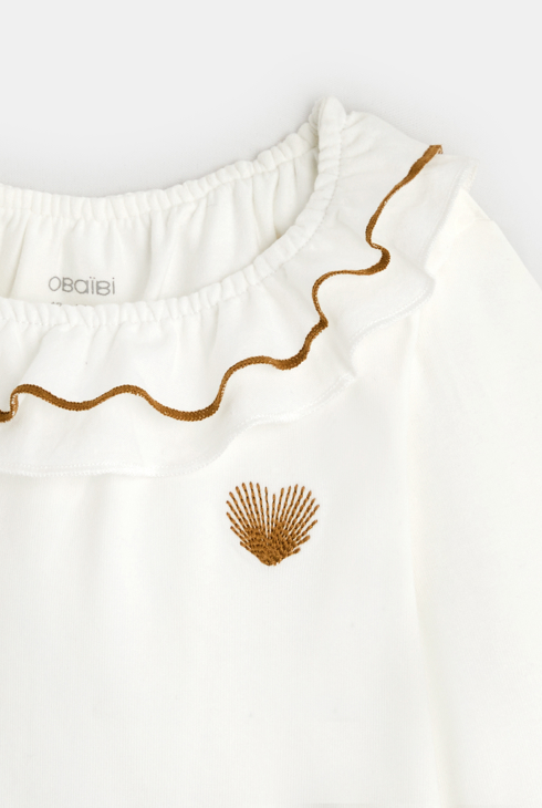 T-Shirt mit Rüschenausschnitt Weiß Baby Mädchen