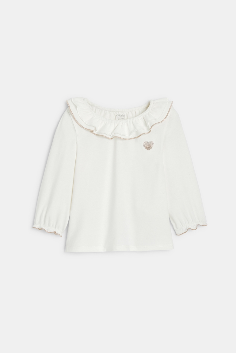 Weißes Baby-T-Shirt mit Rüschenkragen für Mädchen 1