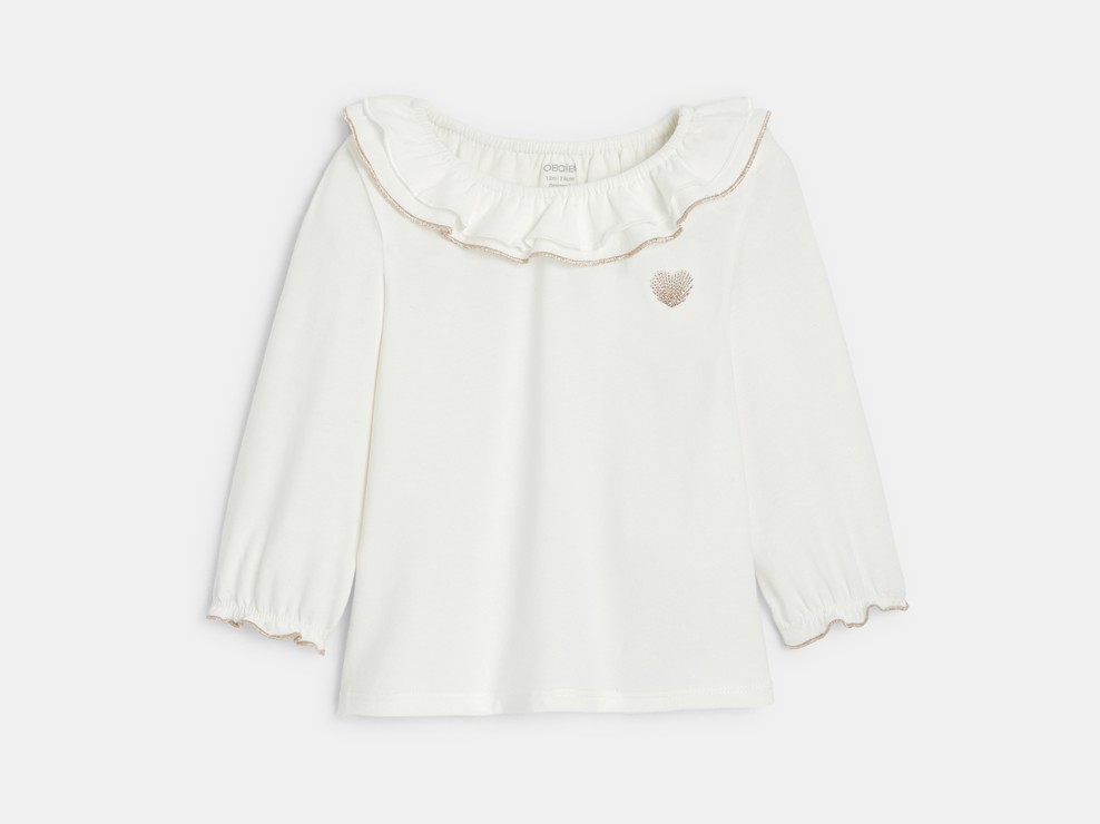 Wit T-shirt met ruchekraagje voor babymeisjes 1