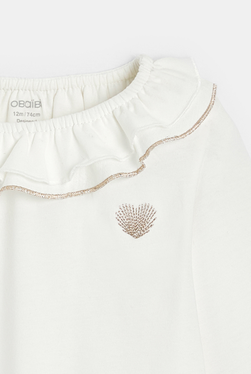 T-shirt col volanté blanc bébé fille
