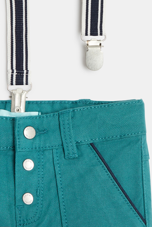 Pantalon modulable coton fantaisie à bretelles bleu bébé garçon
