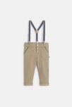 Pantalon modulable coton fantaisie à bretelles beige lin bébé garçon