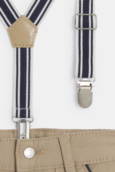 Pantalon modulable coton fantaisie à bretelles beige lin bébé garçon