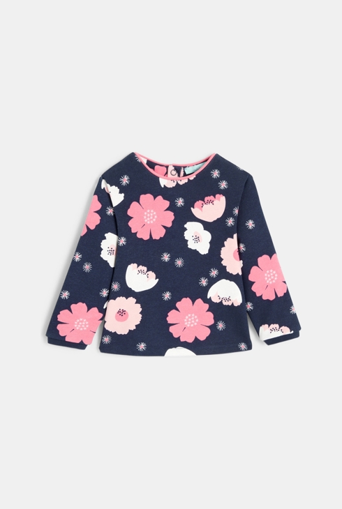 Sweat en molleton fleuri bleu bébé fille 2