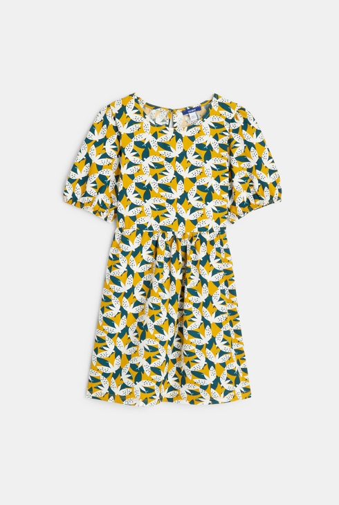 Robe imprimée à manches ballon verte fille 1