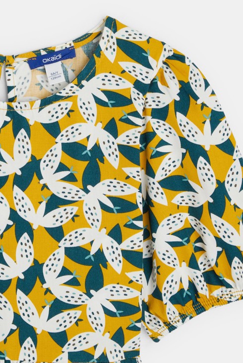 Robe imprimée à manches ballon verte fille 2