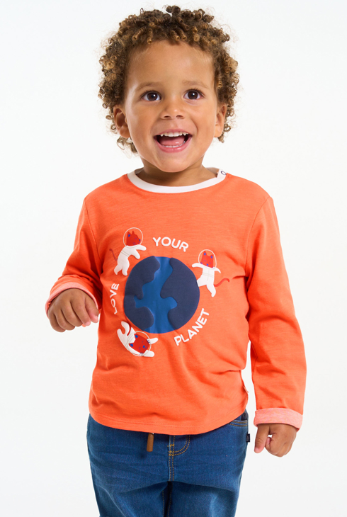 T-Shirt mit Astronautenkatzen Orange Baby Jungen 1