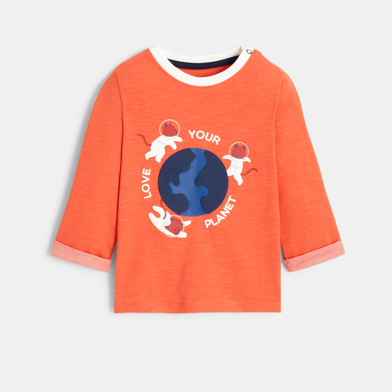 T-Shirt mit Astronautenkatzen Orange Baby Jungen
